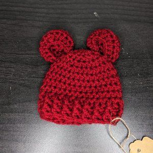 Hand Crafted Red Crochet Bear Newborn Baby Hat